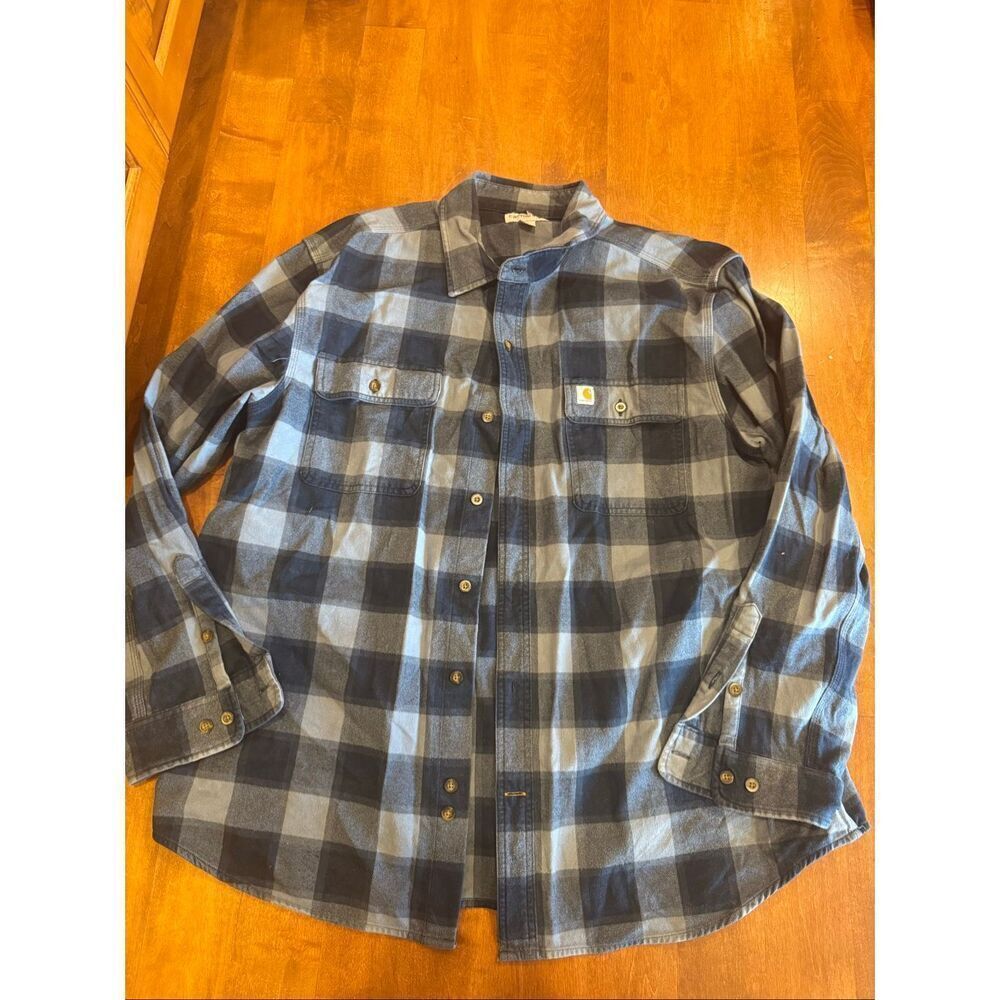 Men's Blue Plaid Button-Up Work Shirt